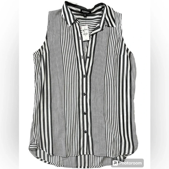 Express Tops - Express Size S Black White Stripe Sleeveless Button Down Blouse Collared Top New